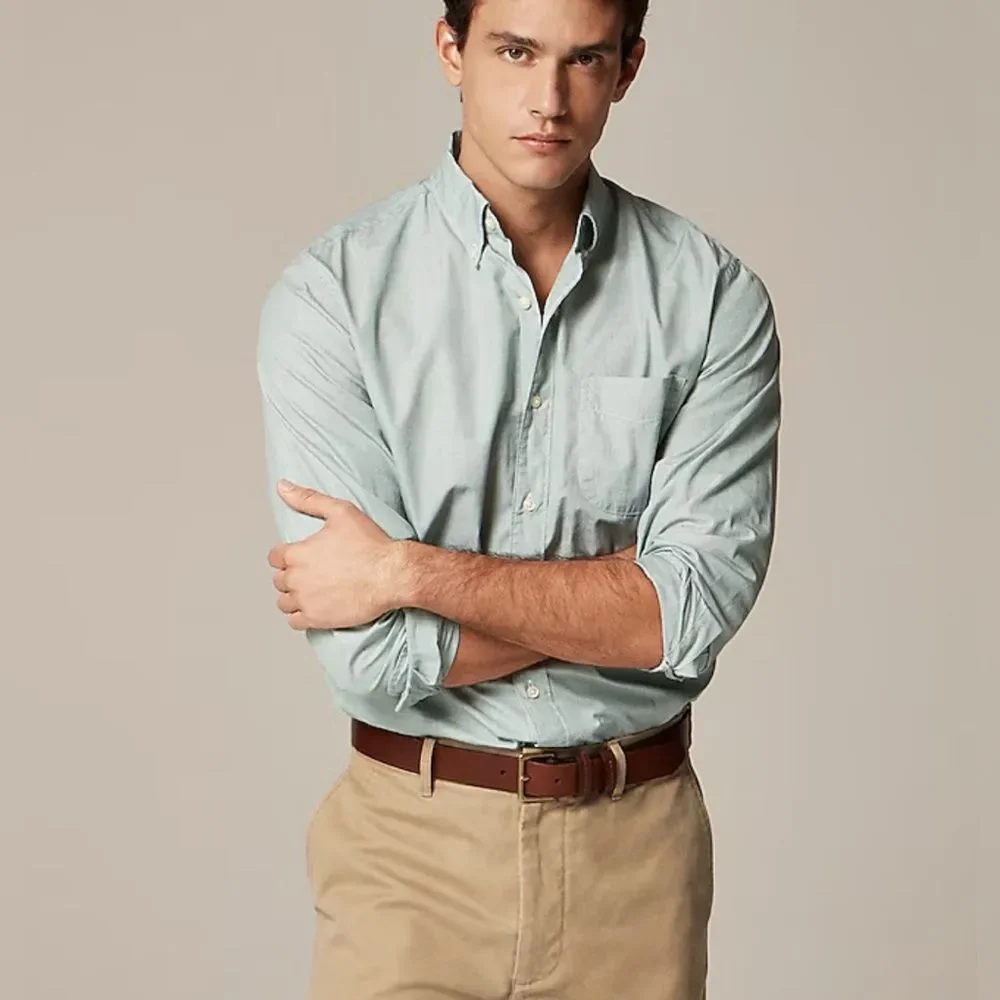 J.Crew men’s light green slim secret wash cotton poplin shirt size medium NWOT